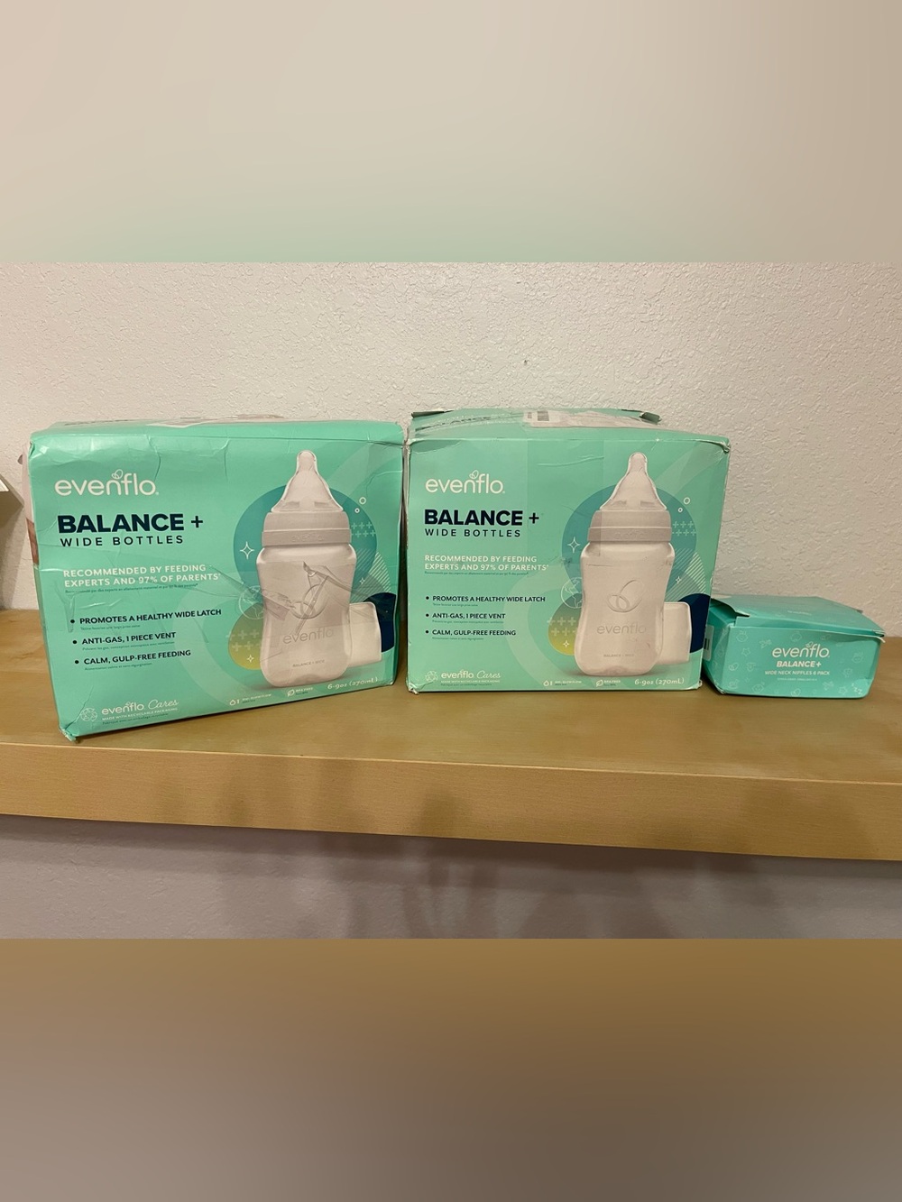 Evenflo Balance+ Wide Bottle - 12 9oz bottles, and 6 next size up nipples